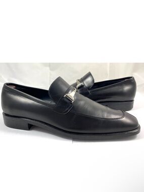 Salvatore Ferragamo Black Leather Bit Loafers with Silver Hardware